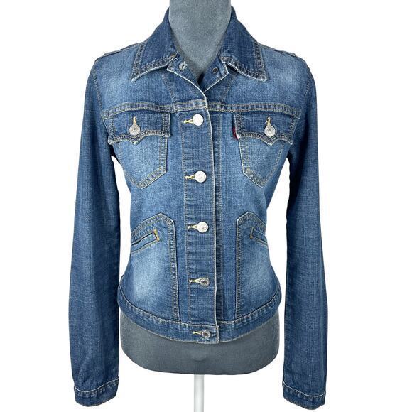 Levi's Jackets & Blazers - Levi's Y2K Trucker Jean Jacket Juniors XS Fitted Faded Stretch Denim Western VTG